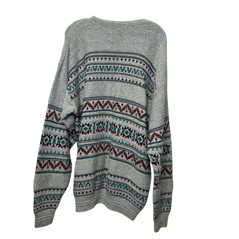 Vintage 90s Jantzen Textured Gray & Teal Crew Neck Sweater Unisex Size XL Tall - Picture 3 of 11